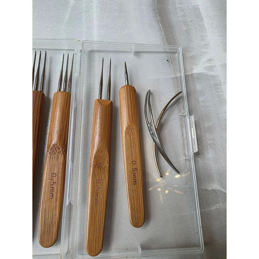Jmail 8pc Dreadlock Crochet Needle Set 0.5mm 0.75mm Bamboo Handle‎ Tools Case W1